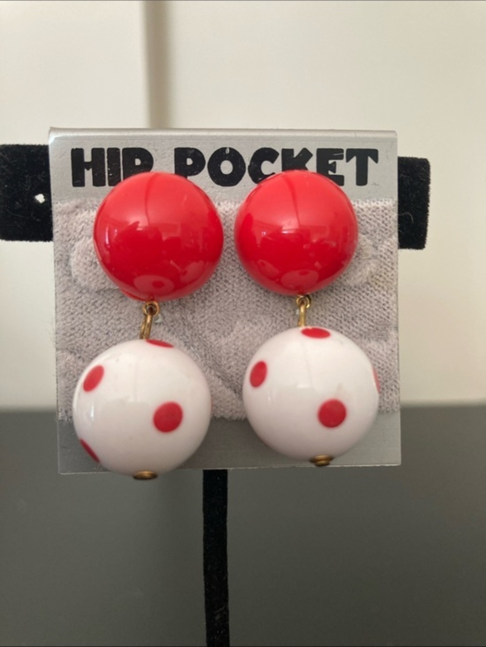 Red & White Polka Dot Drop Earrings